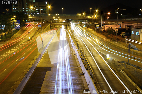 Image of Traffic through downtown of Hong Kong at night