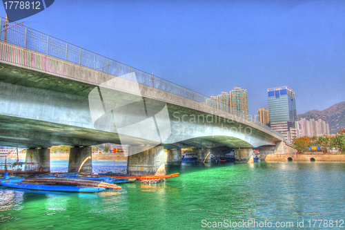 Image of Hong Kong bridge and downtown at day