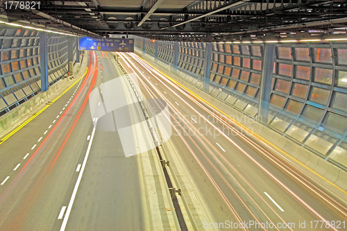 Image of Tunnel traffic in Hong Kong at night