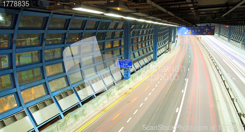 Image of Traffic in tunnel in Hong Kong at night