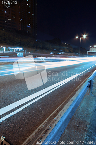 Image of Traffic in highway of Hong Kong at night