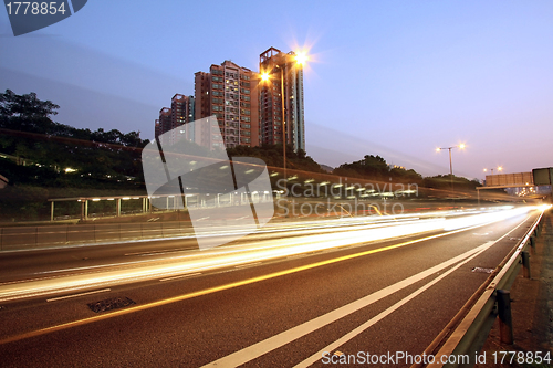 Image of Traffic in highway of Hong Kong at night