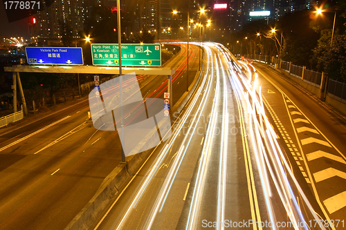 Image of Traffic through downtown of Hong Kong at night