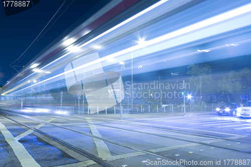 Image of Light rail in Hong Kong at night