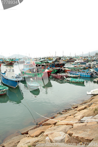 Image of Cheung Chau sea view in Hong Kong, with fishing boats as backgro