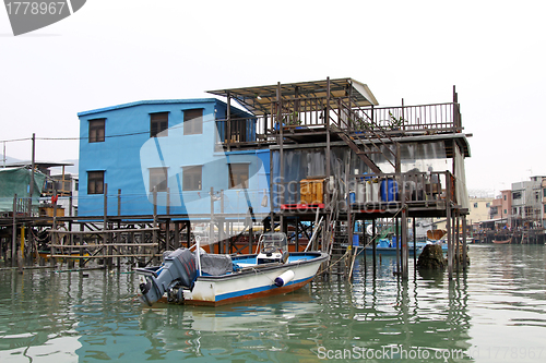 Image of Tai O fishing village wooden houses in water