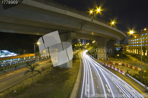 Image of Traffic through downtown of Hong Kong at night