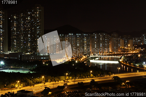 Image of Tuen Mun downtown at night in Hong Kong