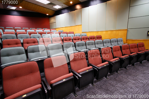 Image of Lecture hall with colorful chairs in university