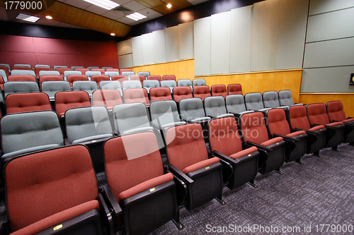 Image of Lecture hall with colorful chairs in university