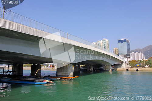 Image of Hong Kong bridge and downtown at day