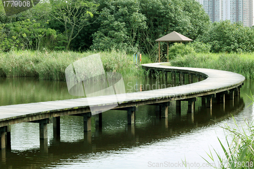 Image of A wooden path in wetland park