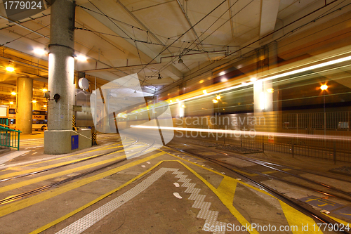 Image of Light rail in Hong Kong at night