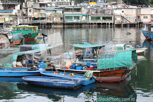 Image of Lei Yu Mun view with many fishing boats in Hong Kong 