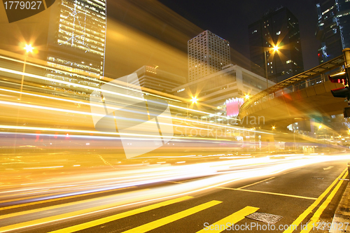 Image of Traffic through downtown of Hong Kong at night