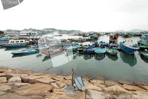Image of Cheung Chau sea view in Hong Kong, with fishing boats as backgro