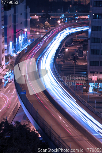 Image of Traffic in highway of Hong Kong at night