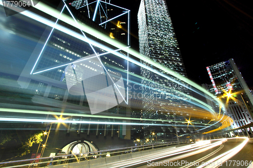 Image of Traffic through downtown of Hong Kong at night