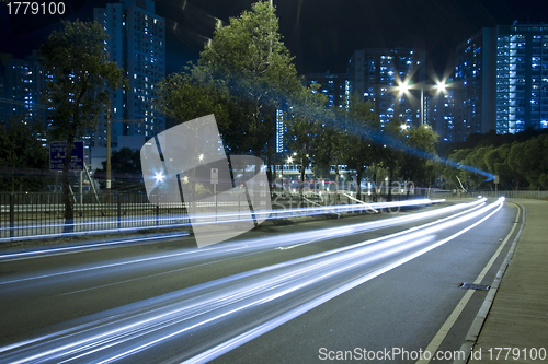 Image of Traffic through downtown of Hong Kong at night