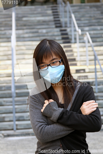 Image of Asian sick woman with mask