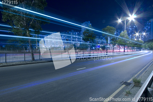 Image of Traffic through downtown of Hong Kong at night