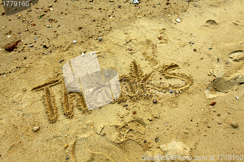 Image of Thanks words on sand