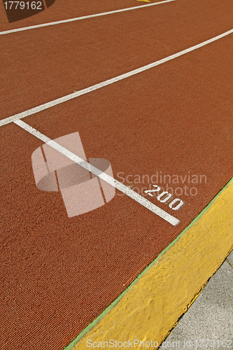 Image of Running track in a stadium with number 200