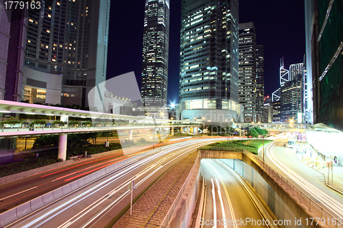 Image of Traffic through downtown of Hong Kong at night