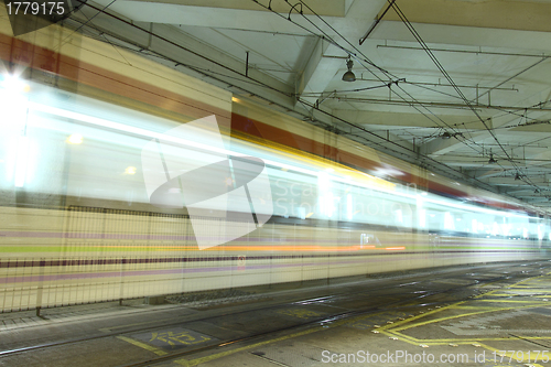 Image of Light rail in Hong Kong at night