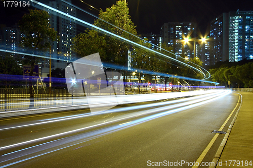 Image of Traffic through downtown of Hong Kong at night