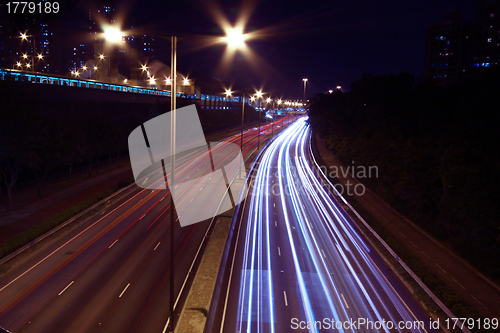 Image of Traffic in highway of Hong Kong at night