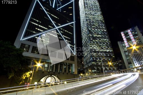 Image of Traffic through downtown of Hong Kong at night