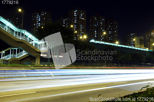Image of Traffic in highway of Hong Kong at night