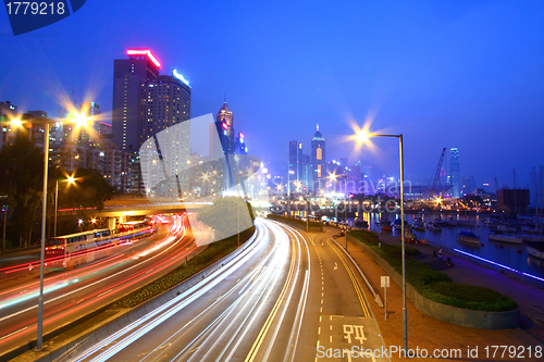 Image of Traffic through downtown of Hong Kong at night