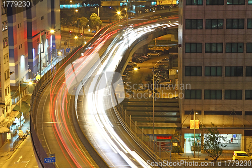 Image of Traffic in highway of Hong Kong at night