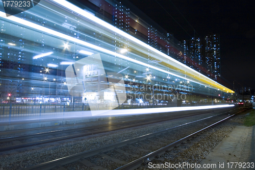 Image of Traffic through downtown of Hong Kong at night