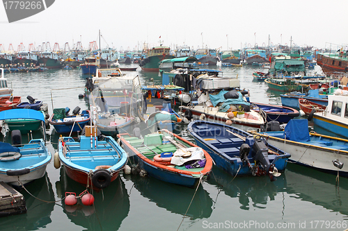 Image of Cheung Chau sea view in Hong Kong, with fishing boats as backgro