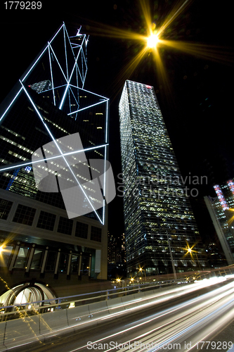 Image of Traffic through downtown of Hong Kong at night