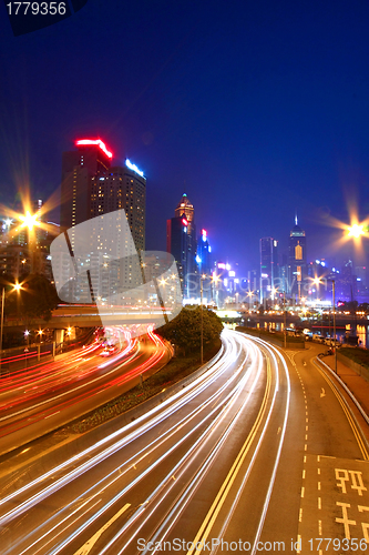 Image of Traffic through downtown of Hong Kong at night