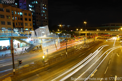 Image of Traffic through downtown of Hong Kong at night