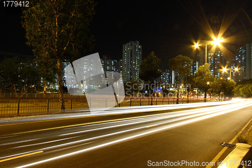 Image of Traffic through downtown of Hong Kong at night