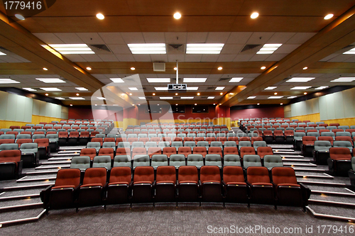 Image of Lecture hall with colorful chairs in a university