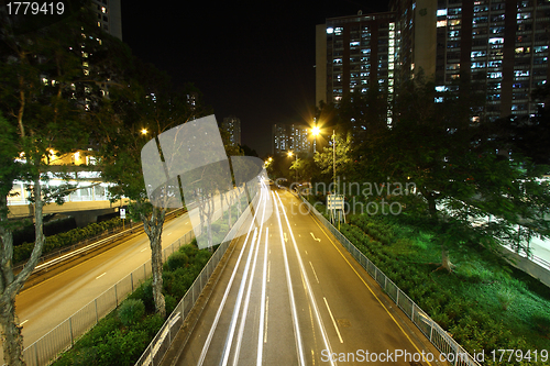 Image of Highway traffic in Hong Kong at night