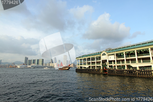 Image of Hong Kong Ferry Pier and junk boat