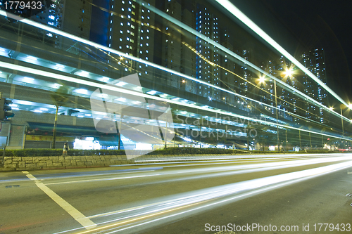 Image of Traffic through downtown of Hong Kong at night