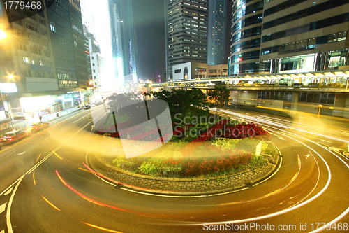 Image of Roundabout traffic in Hong Kong at night