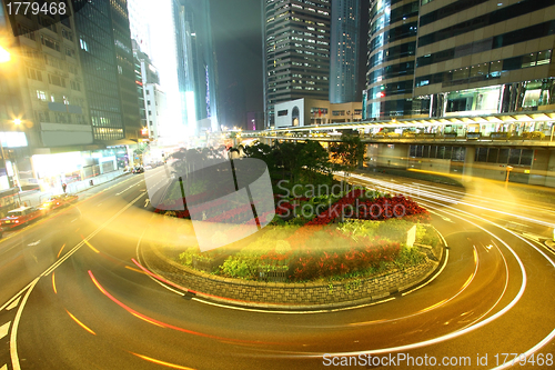 Image of Roundabout traffic in Hong Kong at night