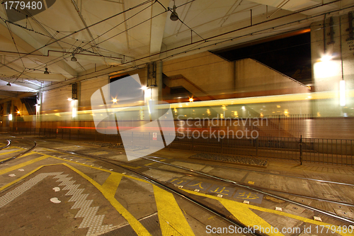 Image of Light rail in Hong Kong at night