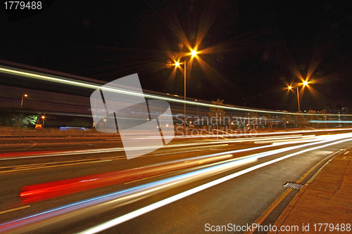 Image of Traffic in highway of Hong Kong at night