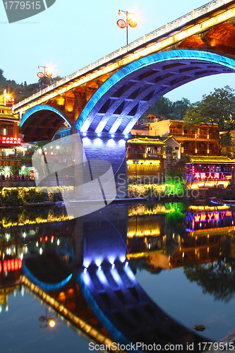 Image of Fenghuang ancient town in Hunan Province at night